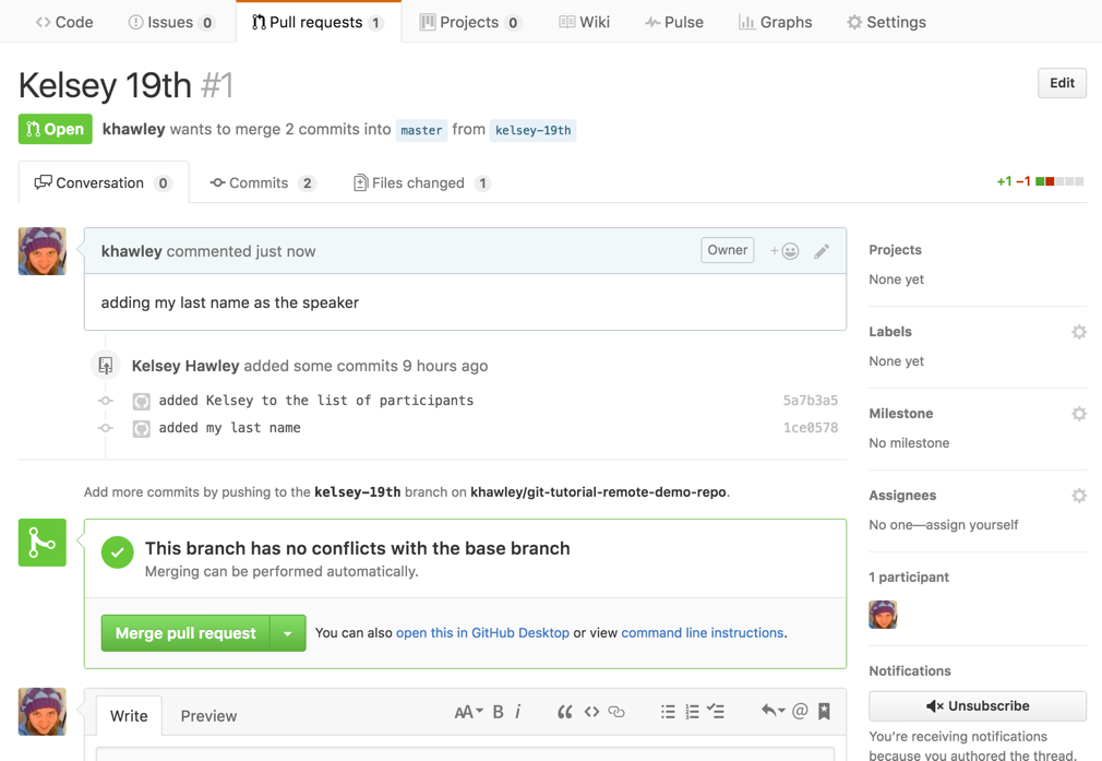 github pull request created